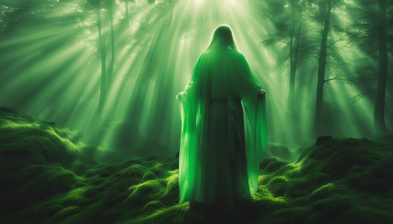 Ethereal Green Fog with Divine Sunbeams