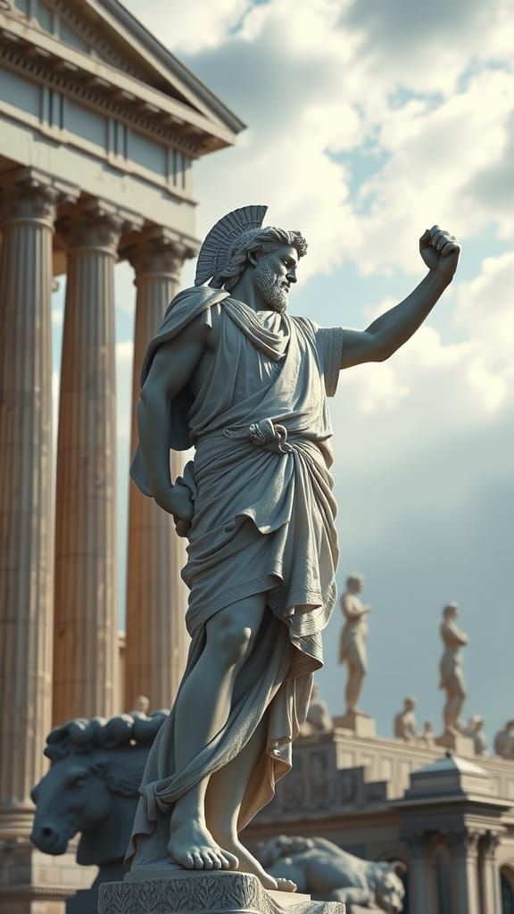 Classical Roman Statue in Majestic Temple Setting