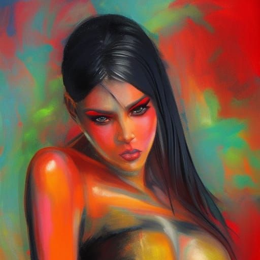 Blood Queen Portrait in Expressionist Impasto Style