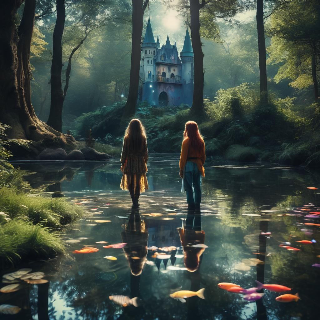 Mystical Pool Reflecting a Fantasy Castle