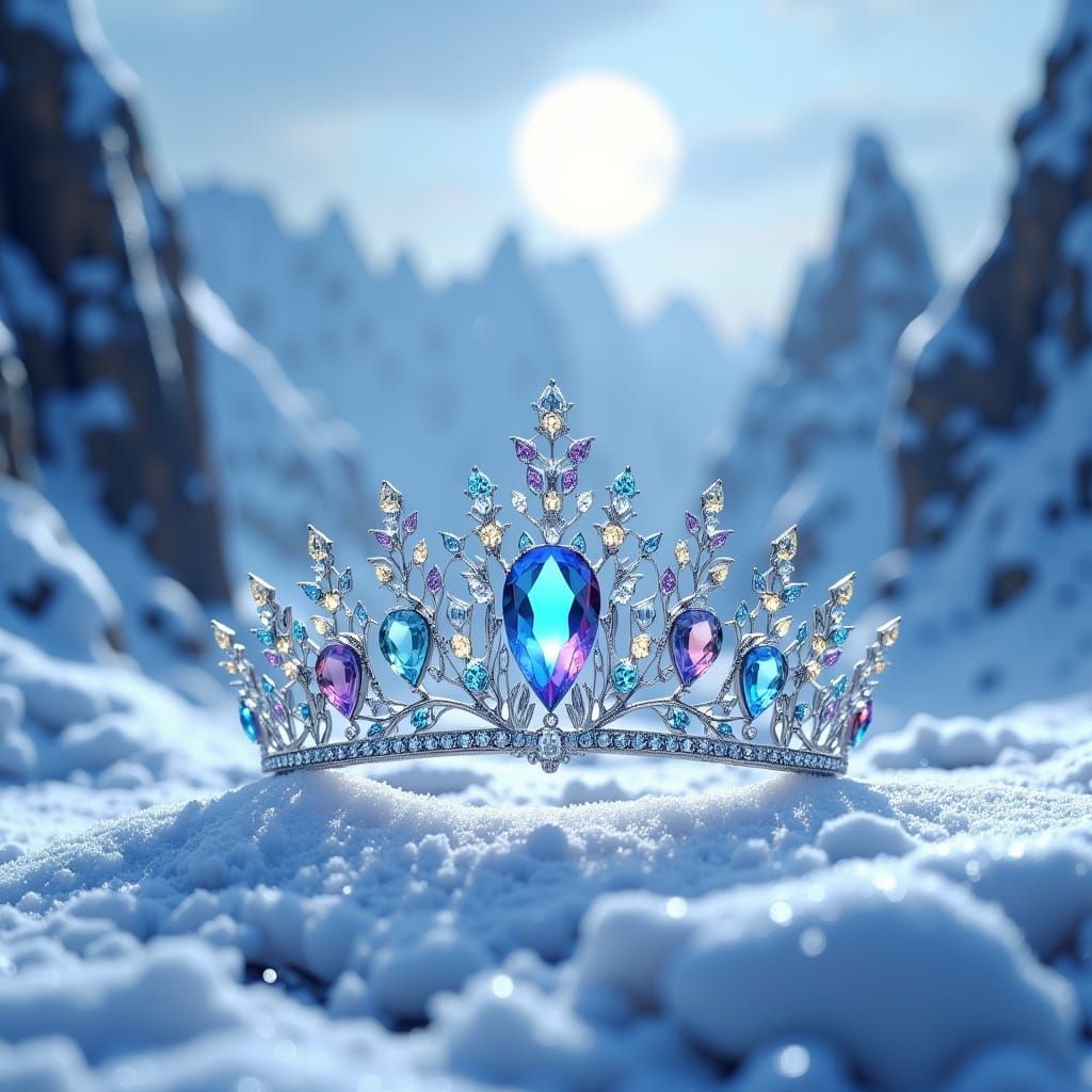 Ethereal Ice Tiara in a Serene Winter Wonderland