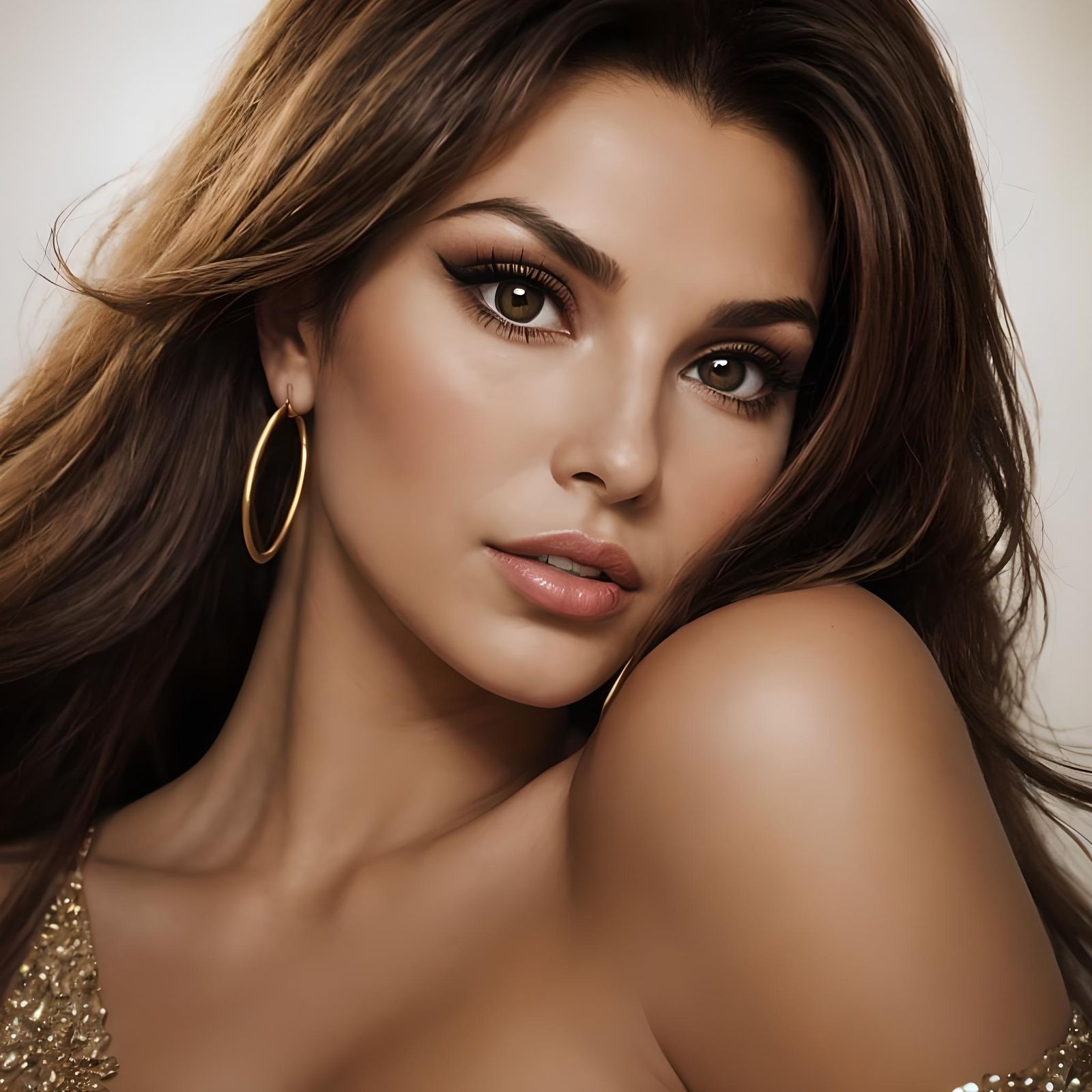 Raquel Welch Portrait with Backlit, Flowing Hair