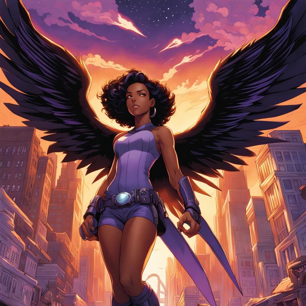 Black Woman with Fire Digimon in Comic Art