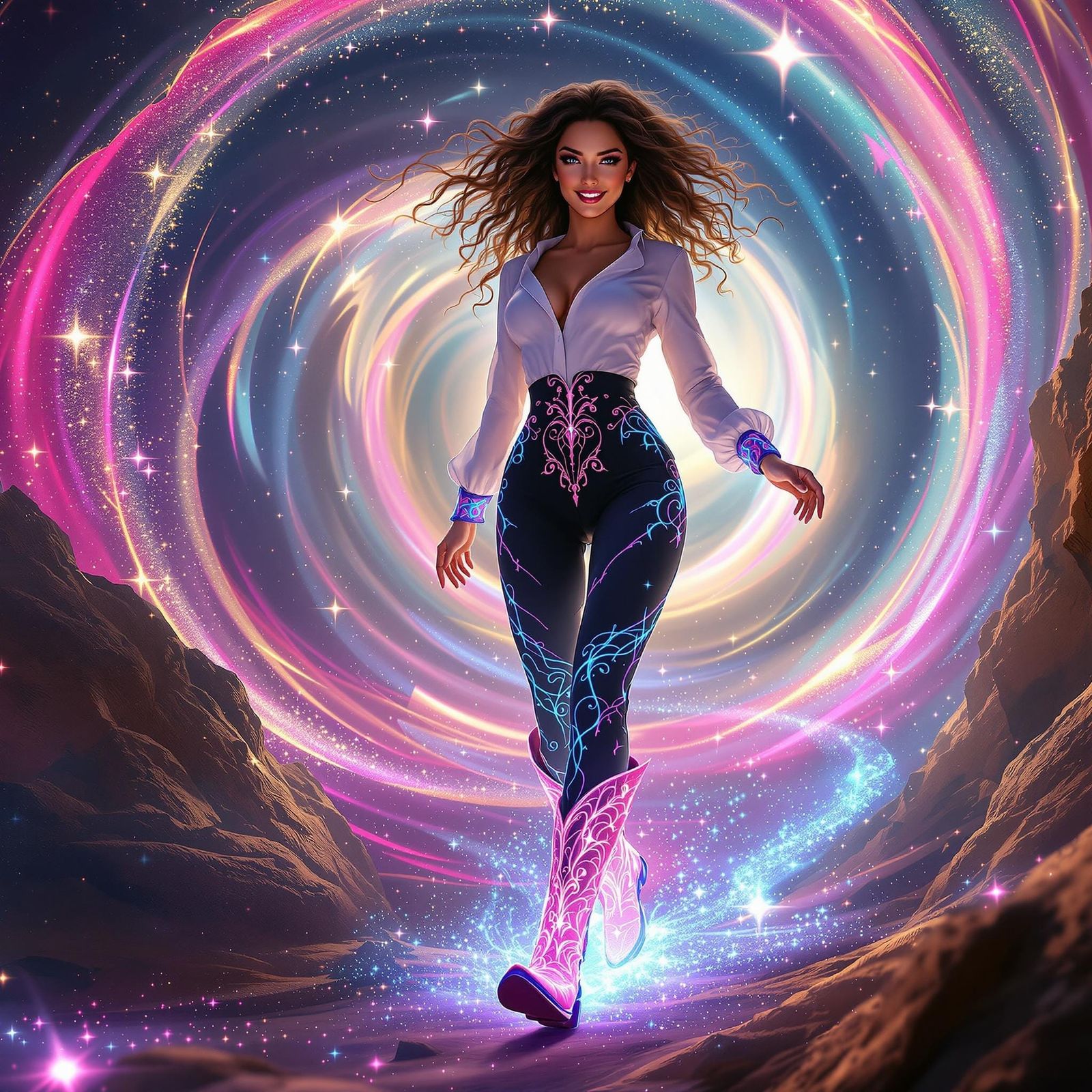 Timeless Goddess in Swirling Vortex of Light