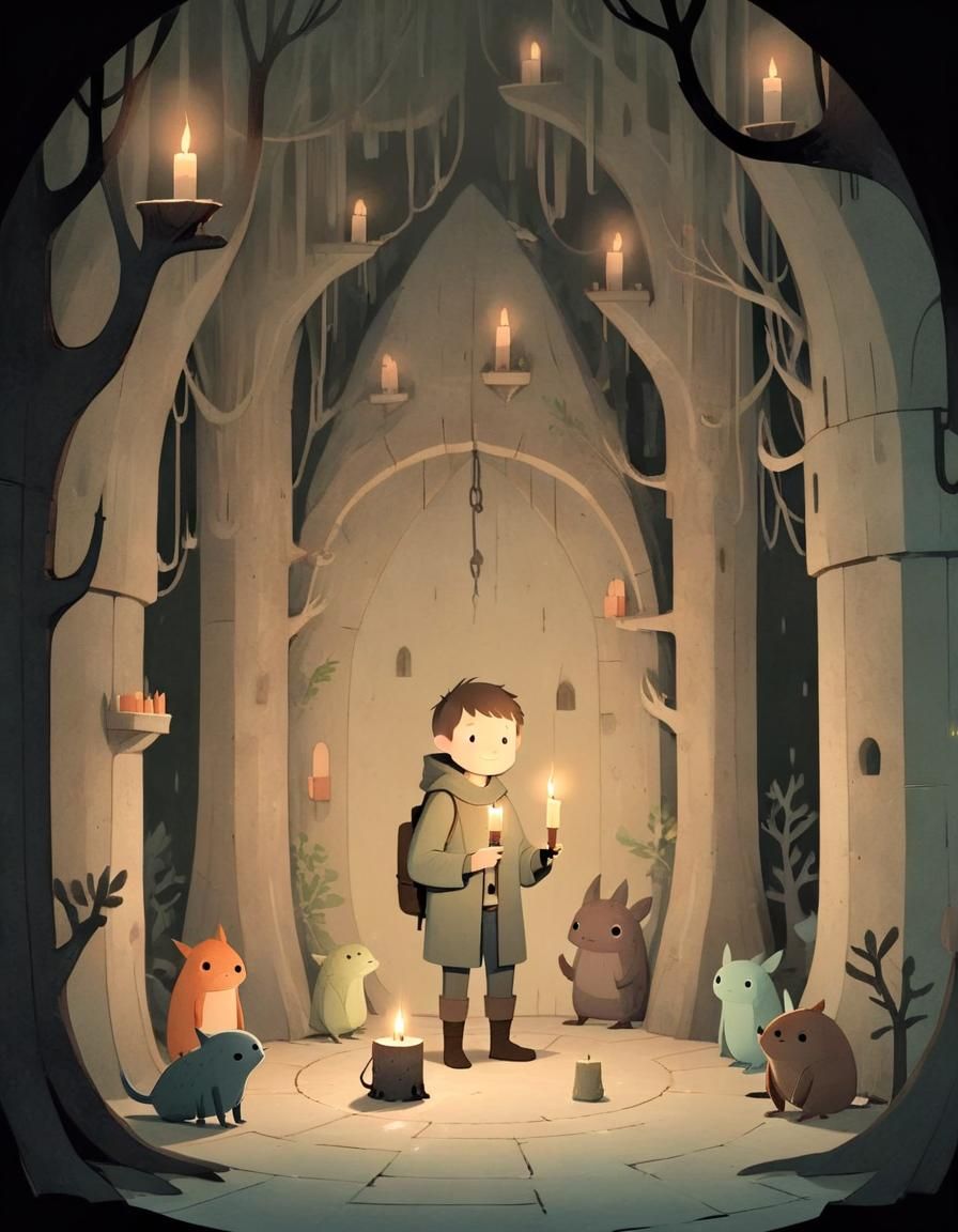 Adorable Minimalist Adventurer in Dungeon, Jon Klassen Style