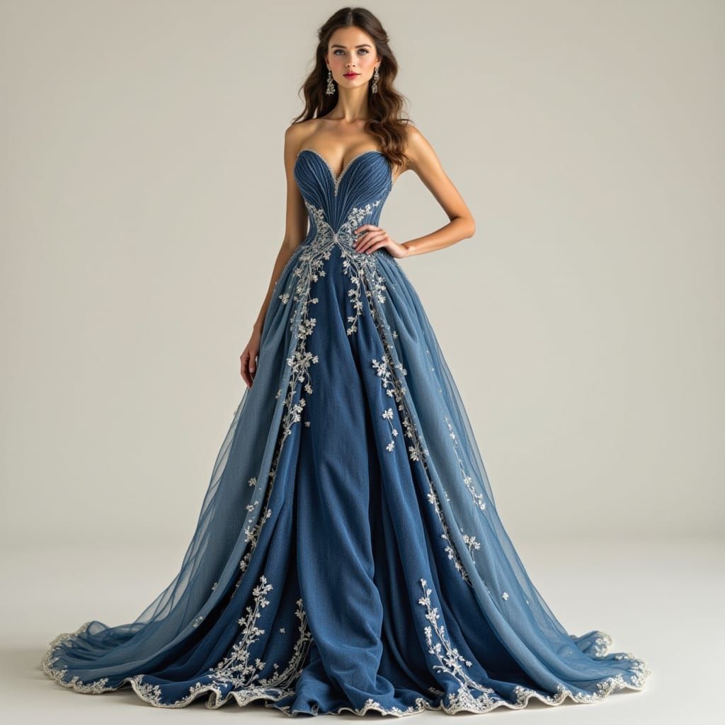 Model in a Stylish Jeans Fashion Gown