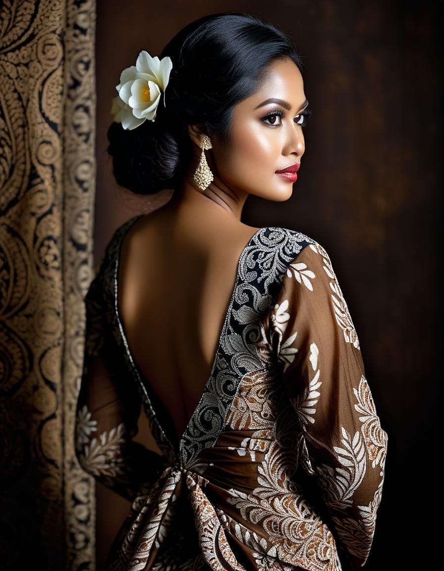 Young Woman in Javanese Batik Kebaya: Photorealistic Image