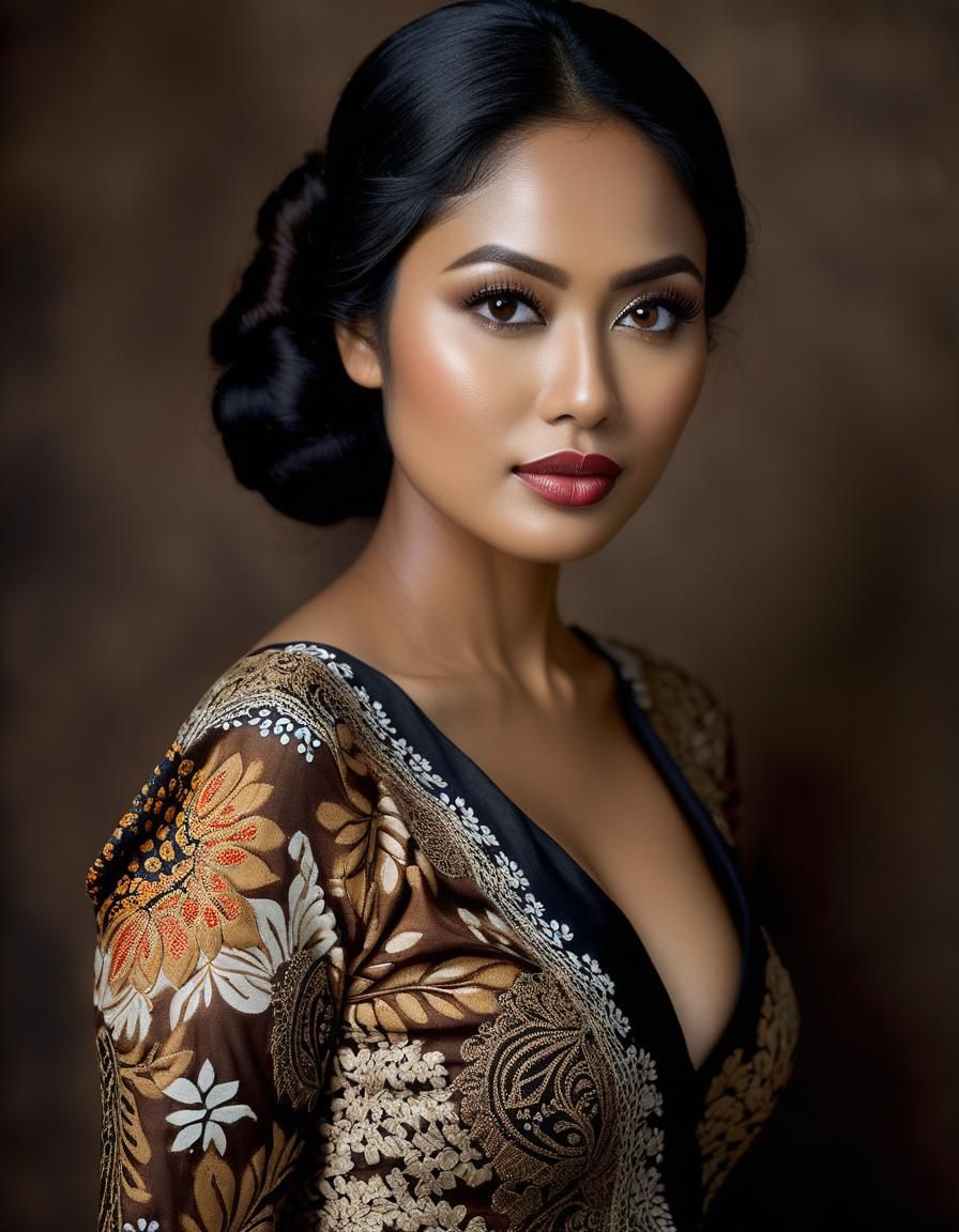 Indonesian Woman in Traditional Javanese Batik Kebaya