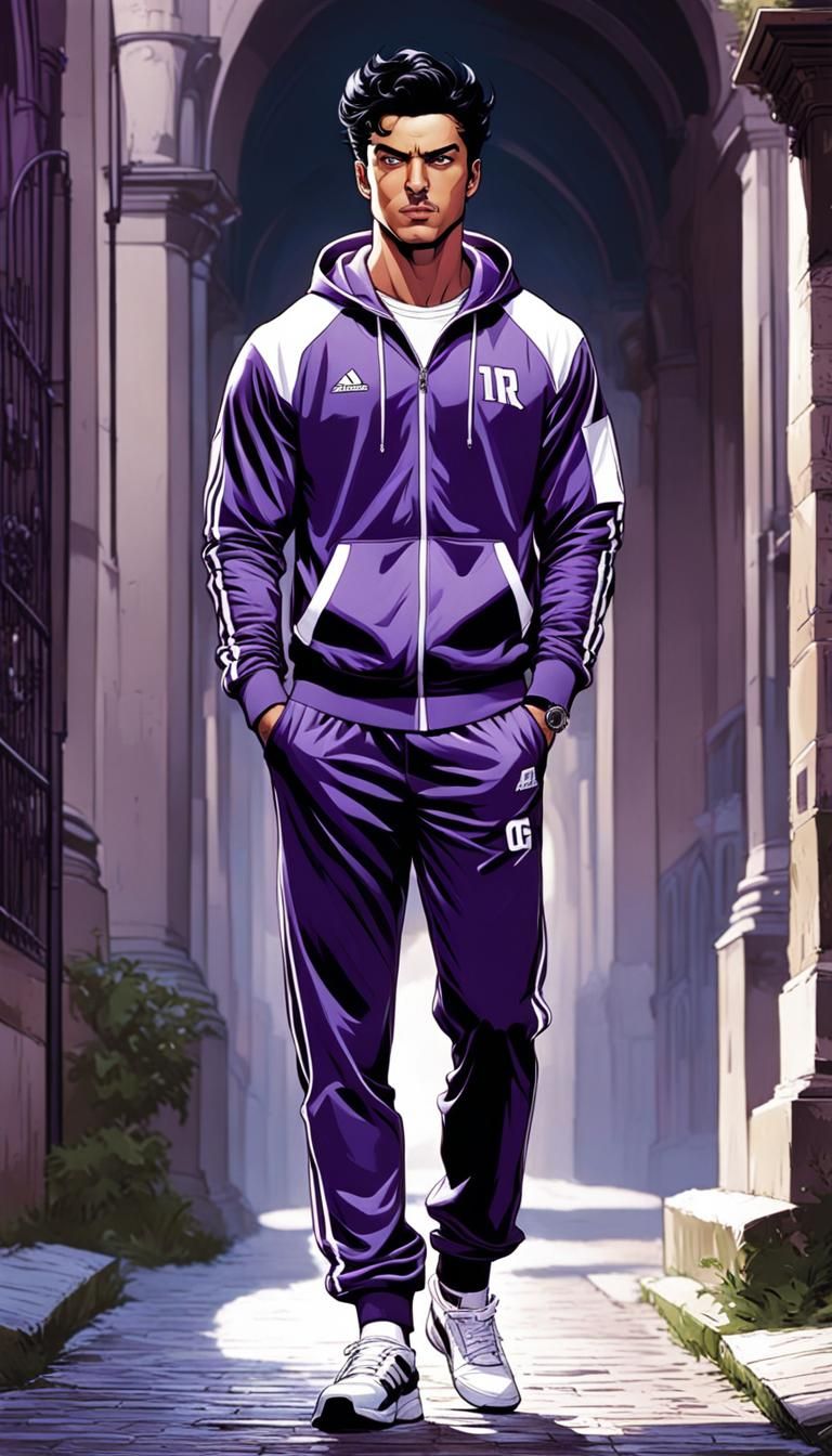 Italian Student in Purple Tracksuit, Comic Book Art