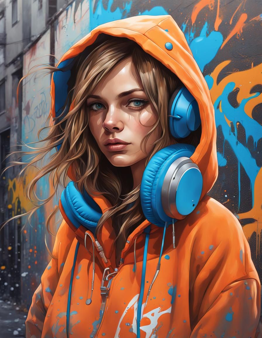 Graffiti Art Portrait: Woman with Headphones