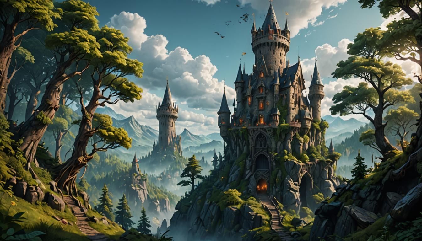 Fantastical Wizard's Tower in Forest Concept Art
