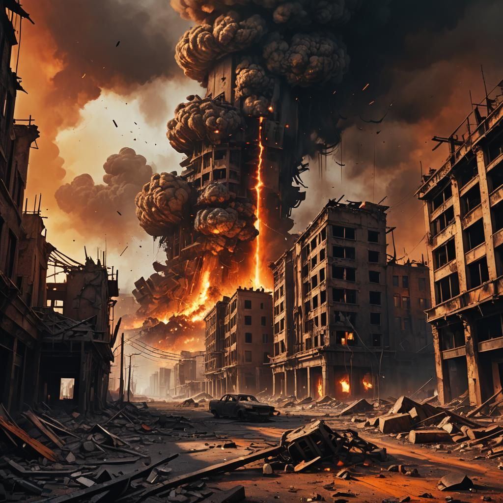 Post-Apocalyptic Cityscape After Nuclear Explosion