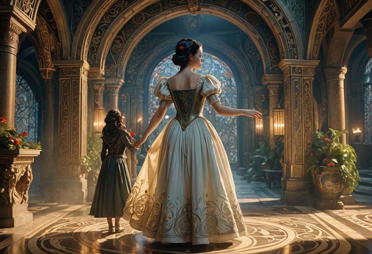 Snow White in Art Nouveau Chamber with Ornate Details