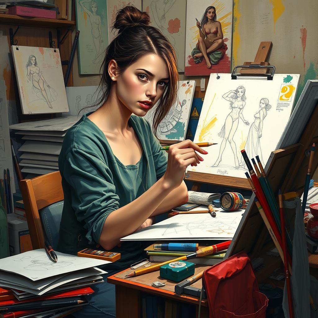 Passionate Young Artist at Work in New Pop Realism