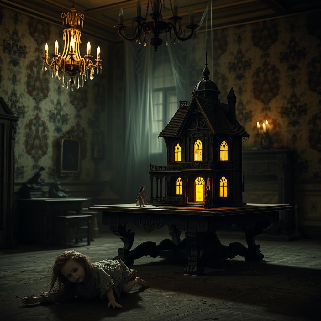 Gothic Haunted House Miniature in Abandoned Room