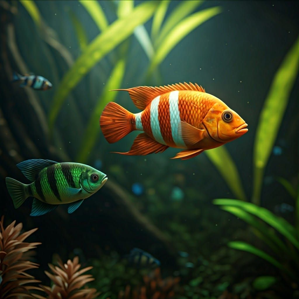 Aquarium Fish in Detailed Matte Painting Style