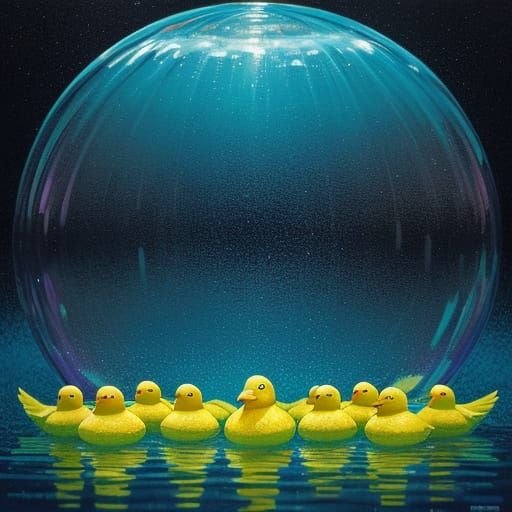 Vibrant Rubber Ducks in a Dazzling Aquatic Scene