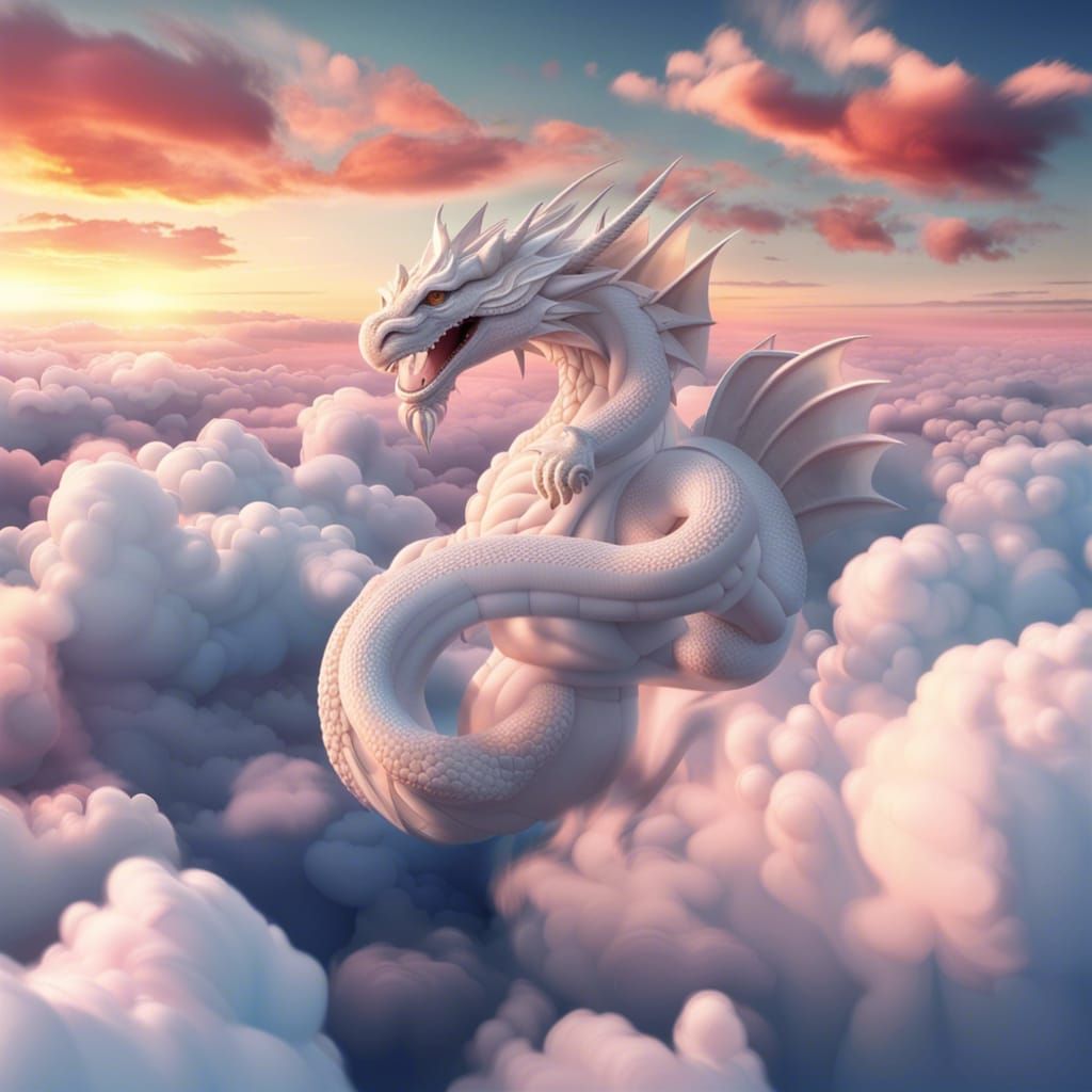 Cloud Dragon Soaring Through Sunset Sky