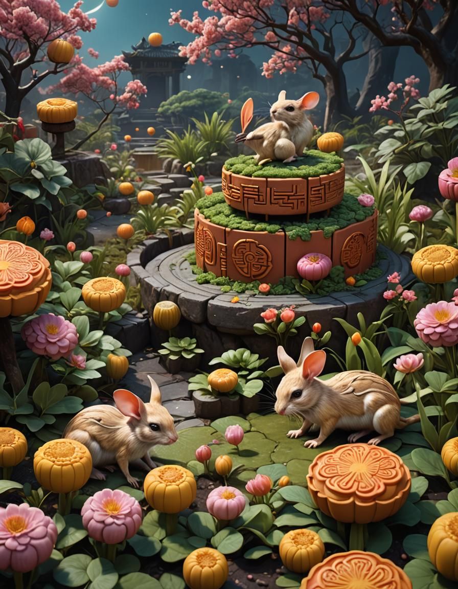 Chinese Mooncake Garden Jerboa: Detailed Matte Painting