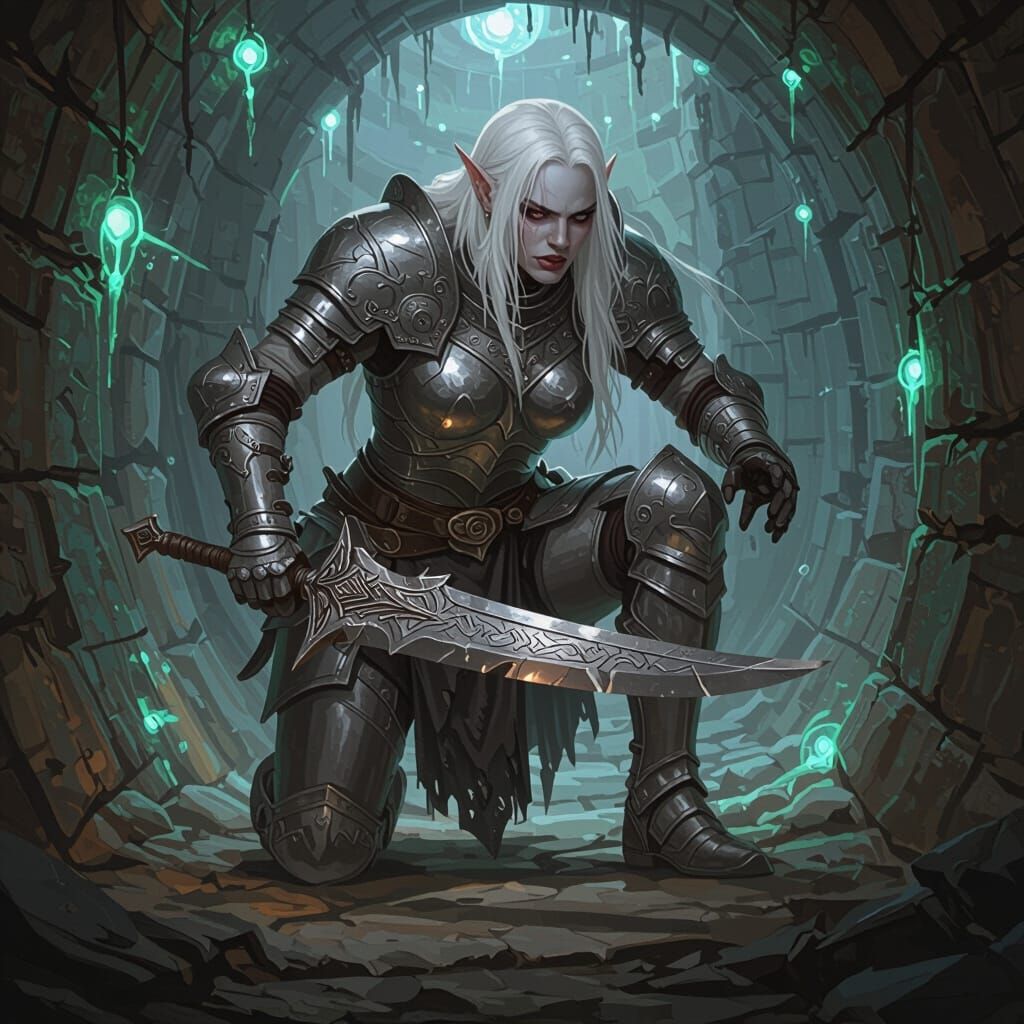 Albino Elf in Lost Corridor: Fantasy Art