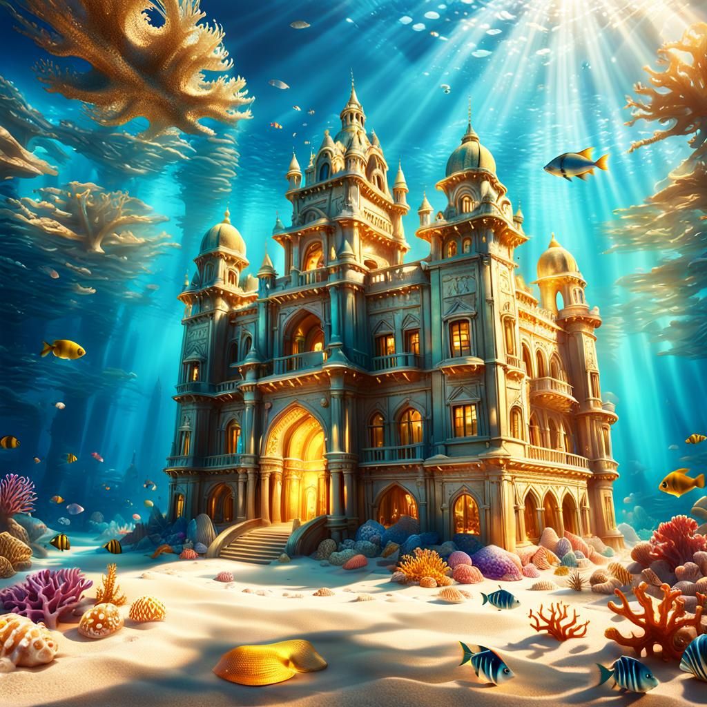 Majestic Underwater Palace with Coral and Fish