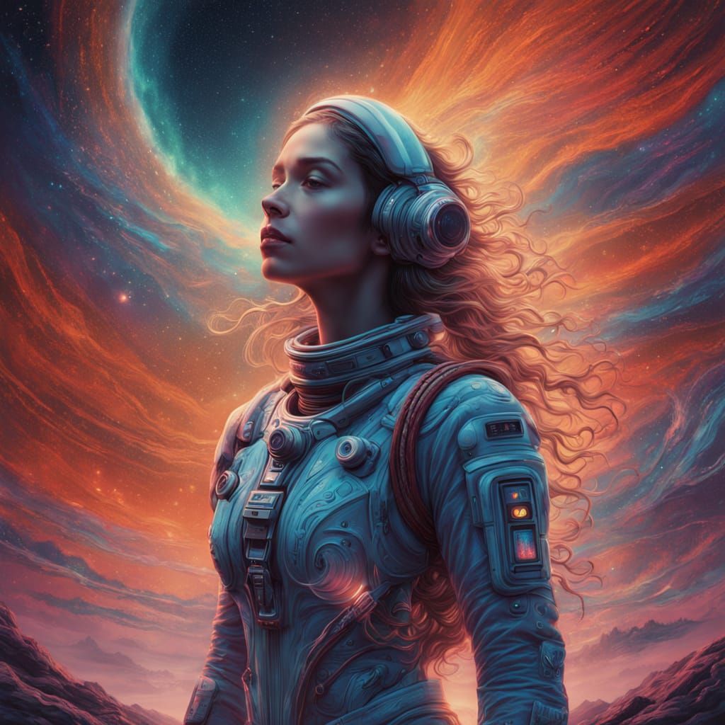 Dreamy Lowbrow Astronaut in Cosmic Galaxy