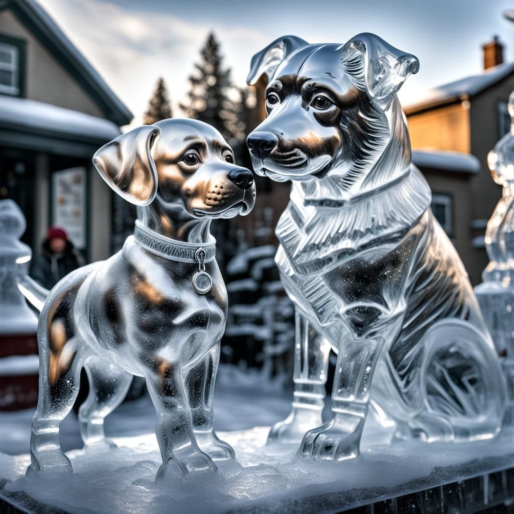 Hyperrealistic Ice Sculpture: Toddler and Dog