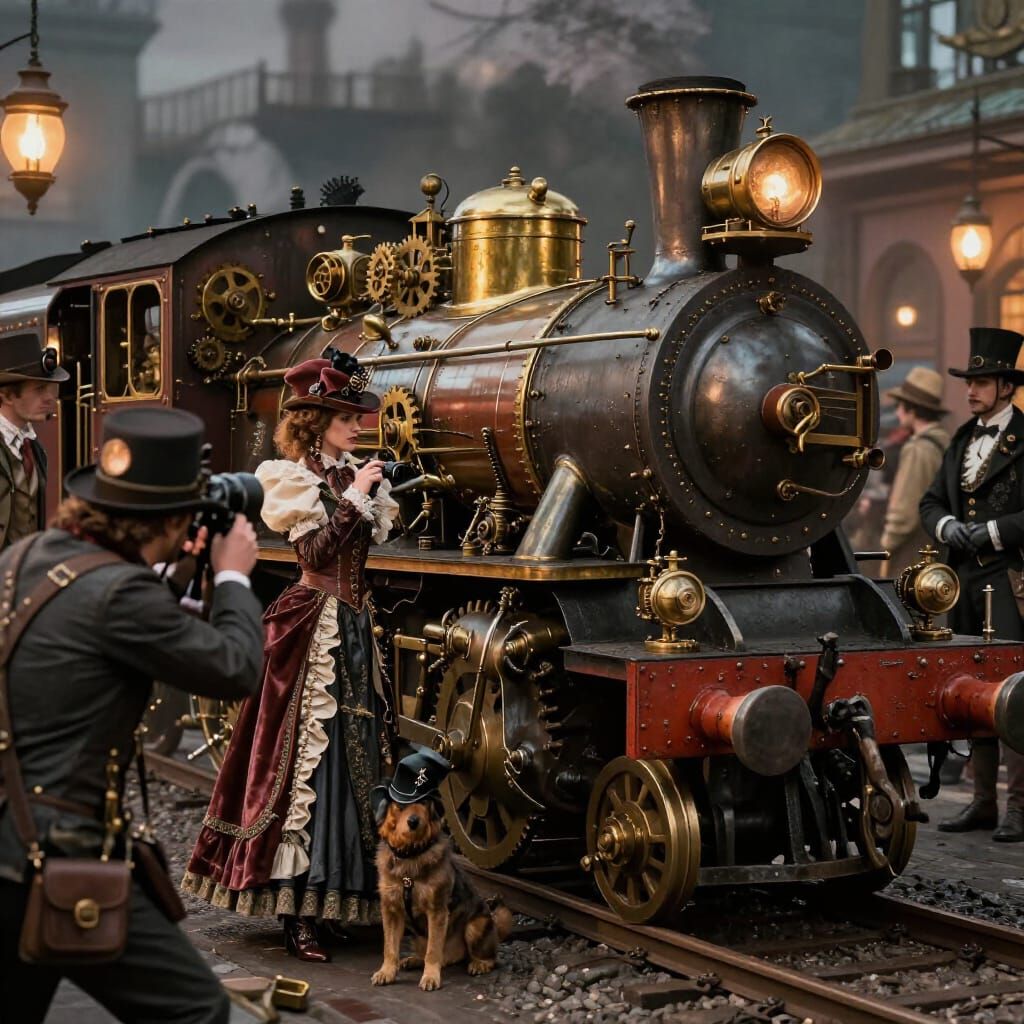 Steampunk Train and Festival Scene