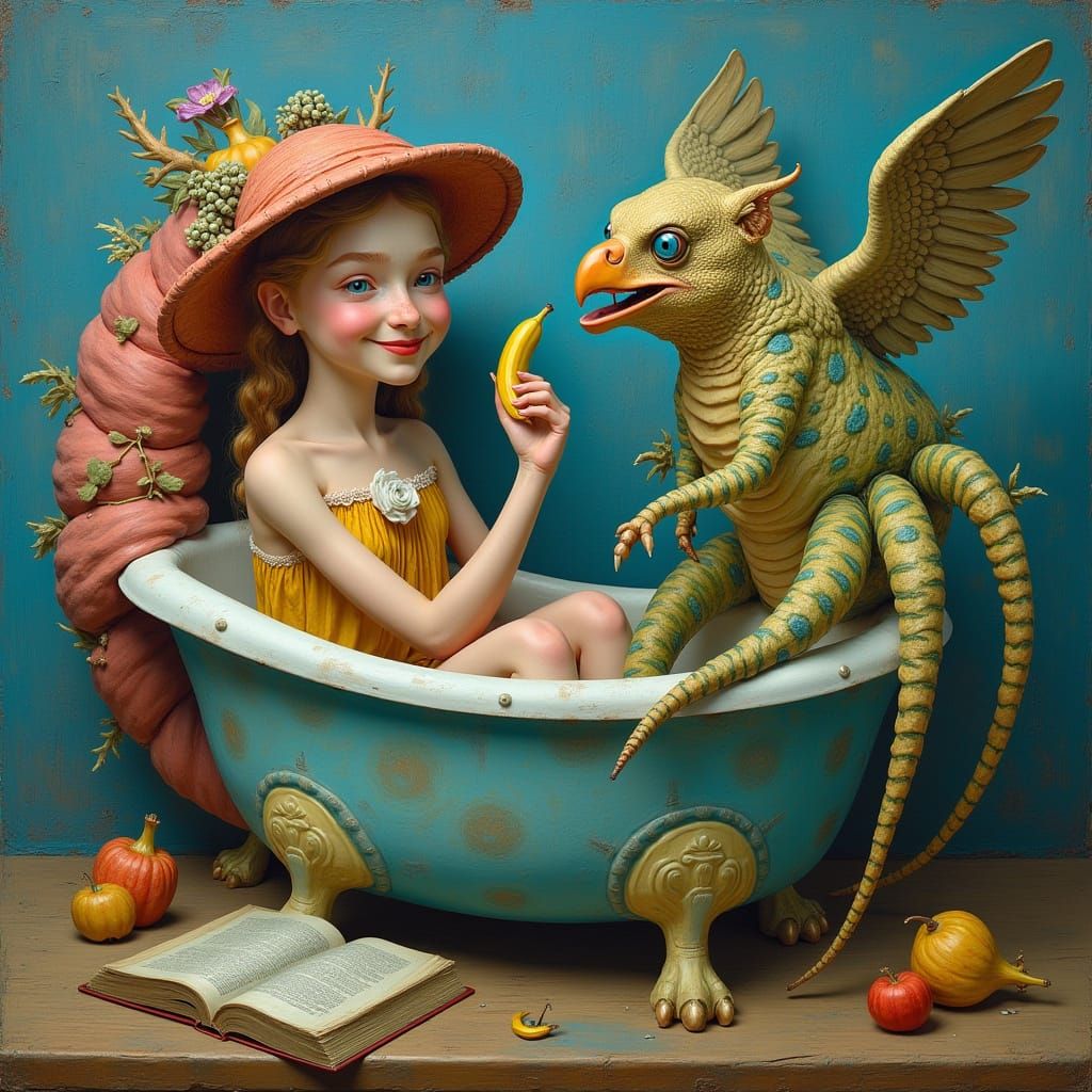 Surreal Floating Mother and Child with Animals in Dürer Van ...