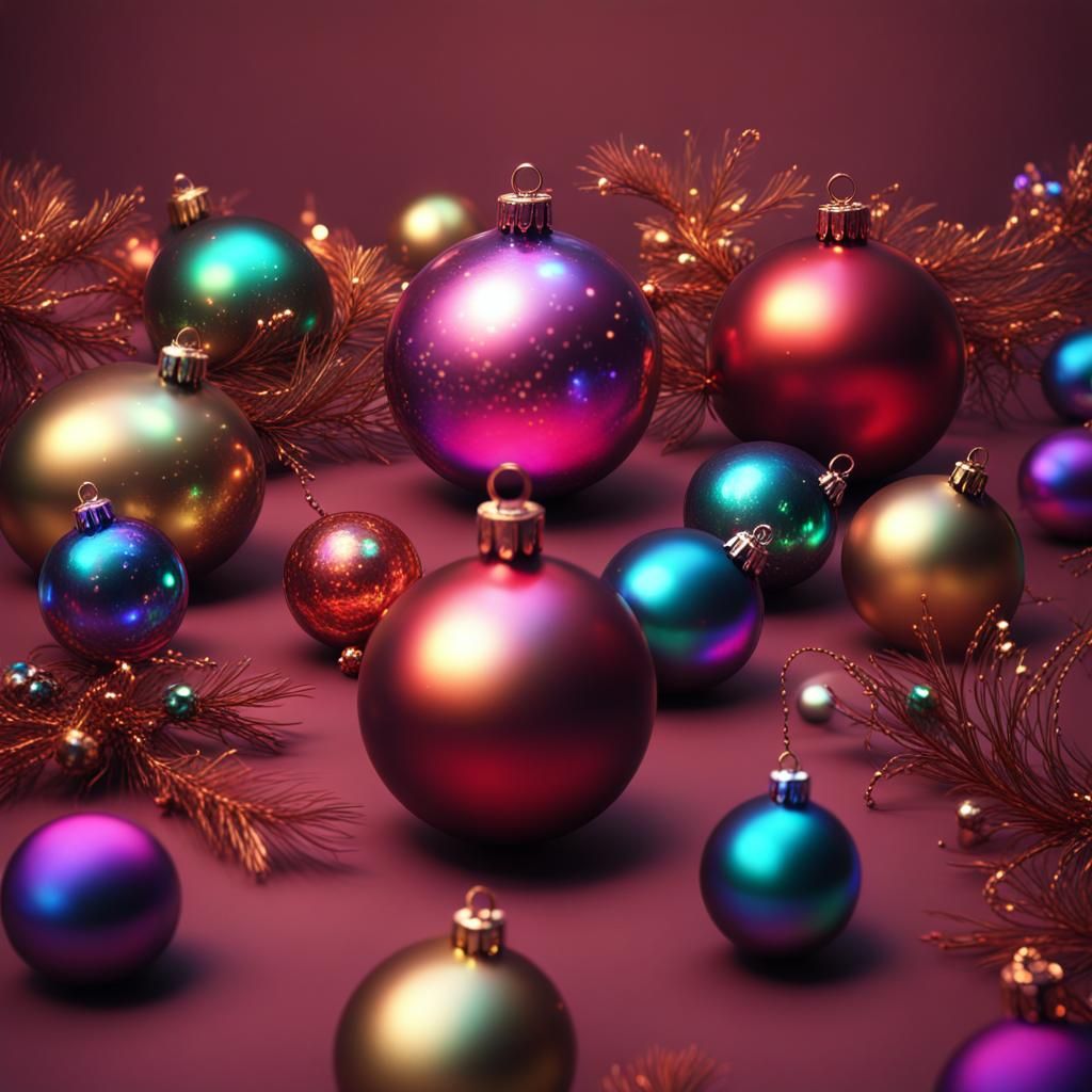 Holographic Christmas Baubles in Detailed Matte Painting