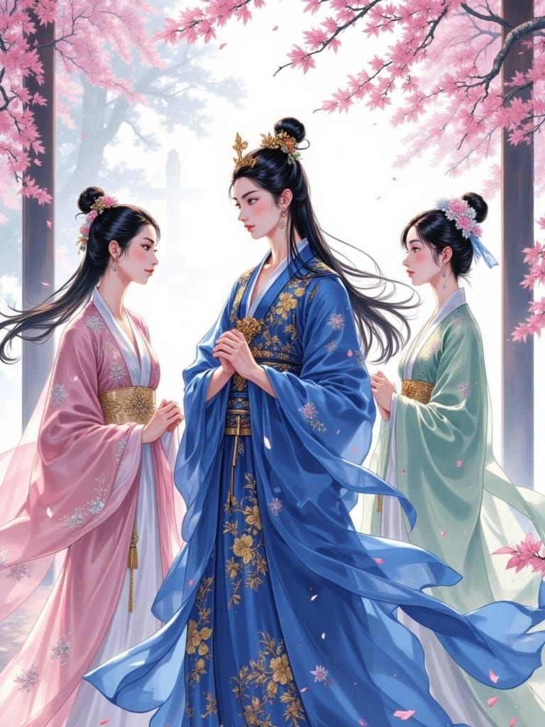 Donghua Aesthetic: Three Sisters in Traditional Attire