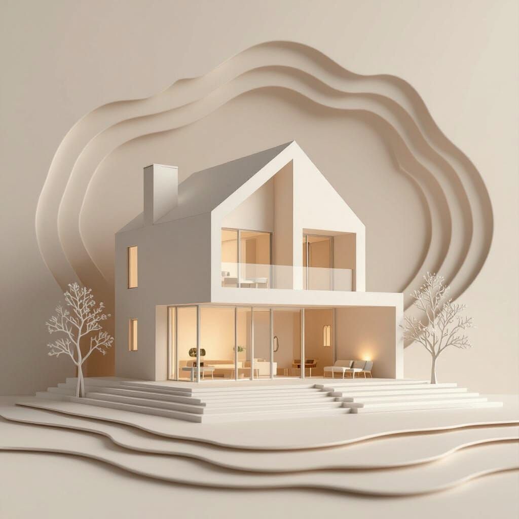 Minimalist House Design in Layered Paper Effect