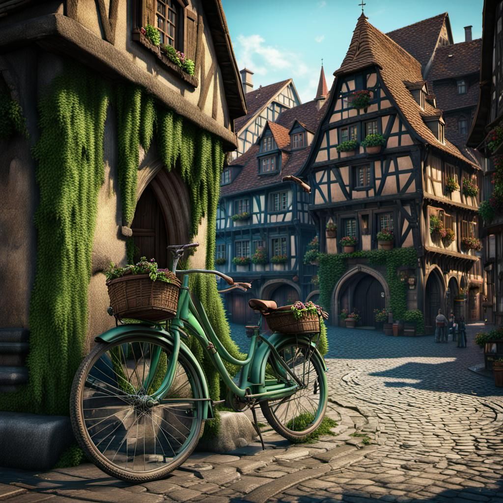Colmar Medieval Street with Forgotten Bicycle