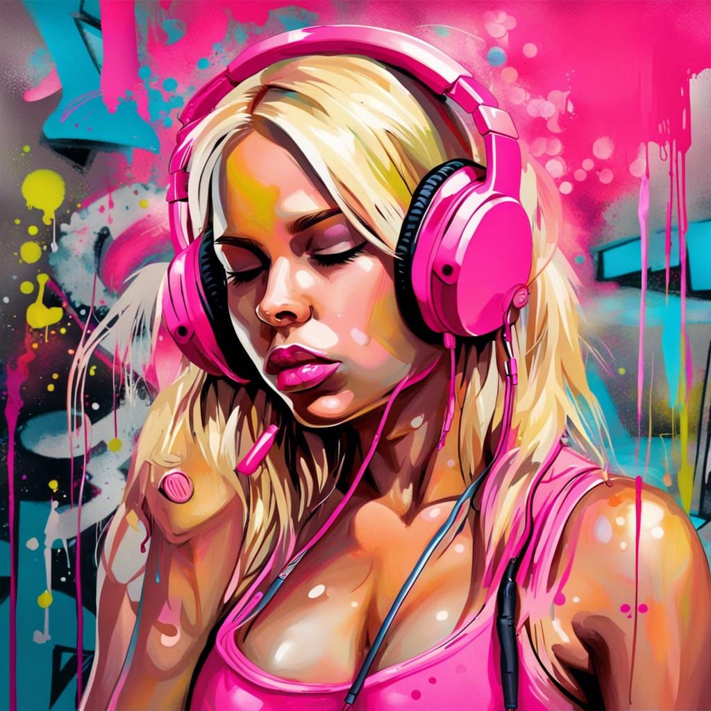 Blonde Girl in Pink Bikini: Graffiti Art Style