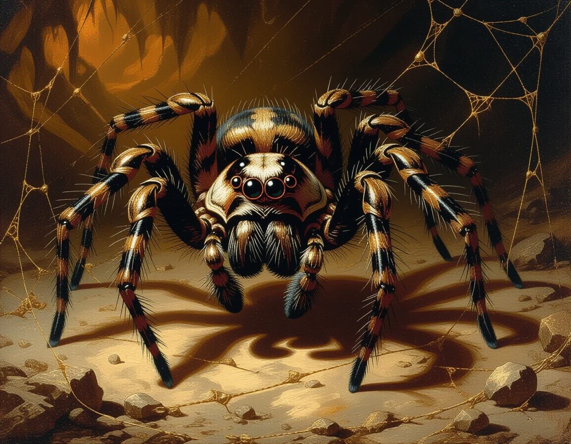 Spider Eats Angel in Hyperrealistic Oil Painting