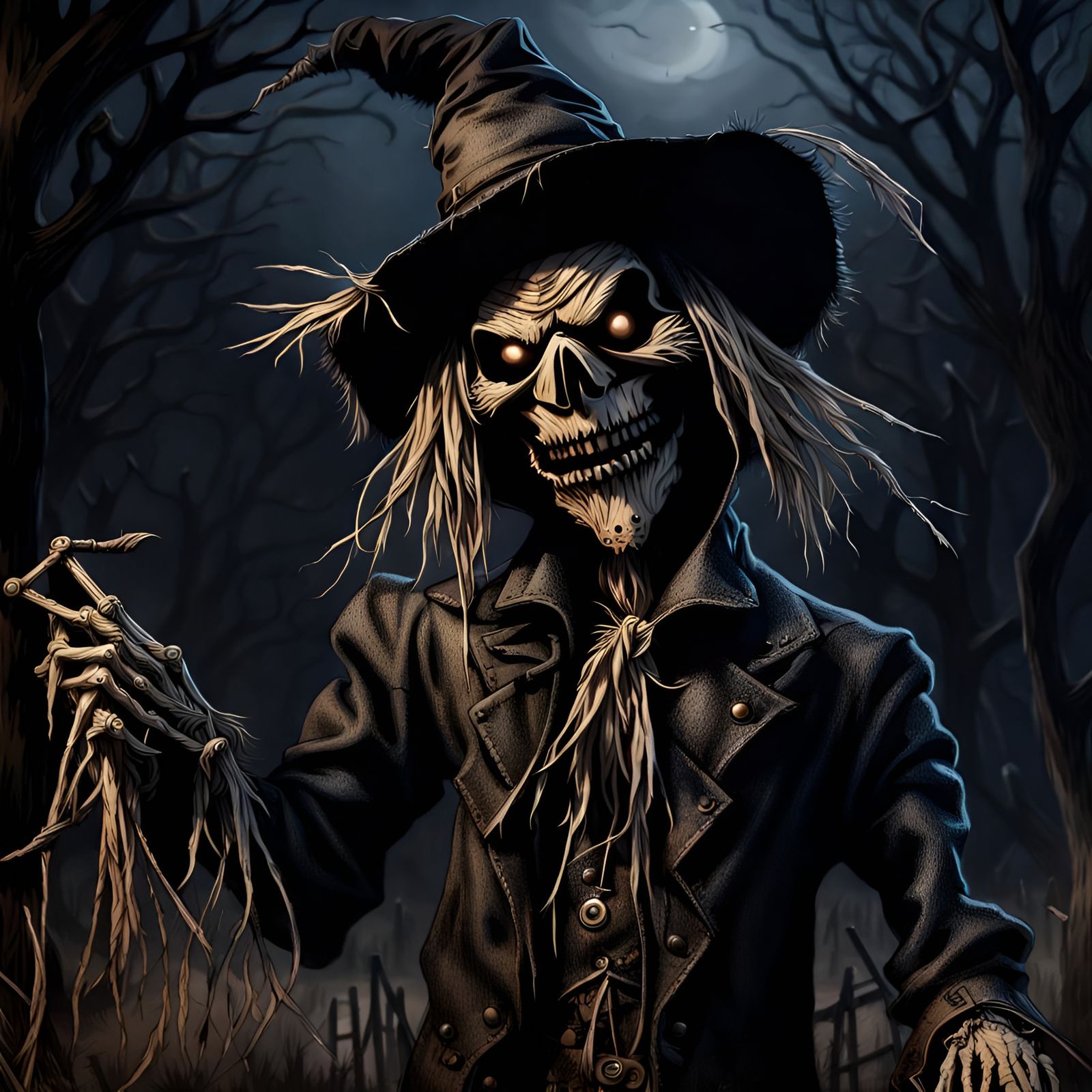 Sinister Scarecrow in Macabre Midnight Detail