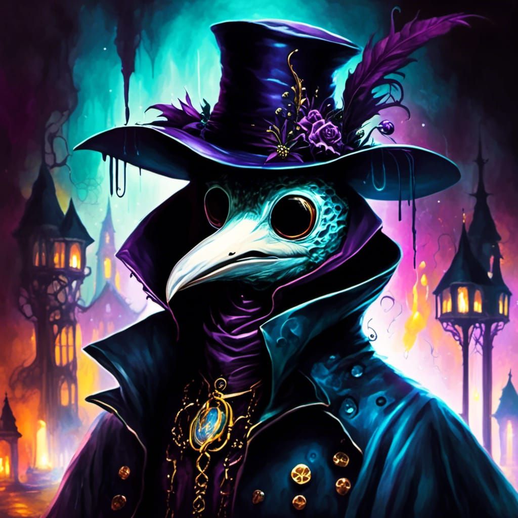 Gothic Plague Doctor with Ravens in Dark Fantasy Style