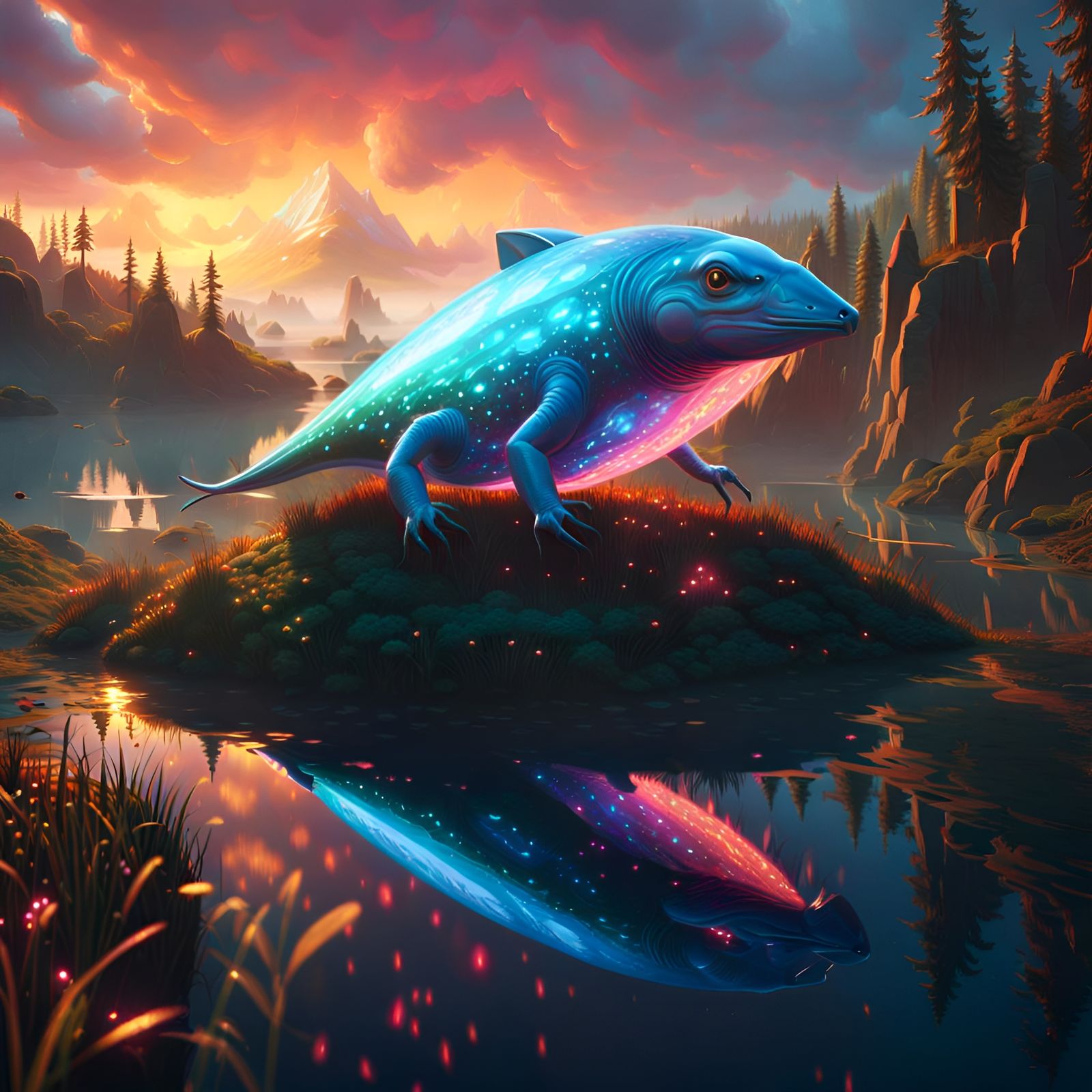 Iridescent Beast Levitates in Psychedelic Digital Rendering