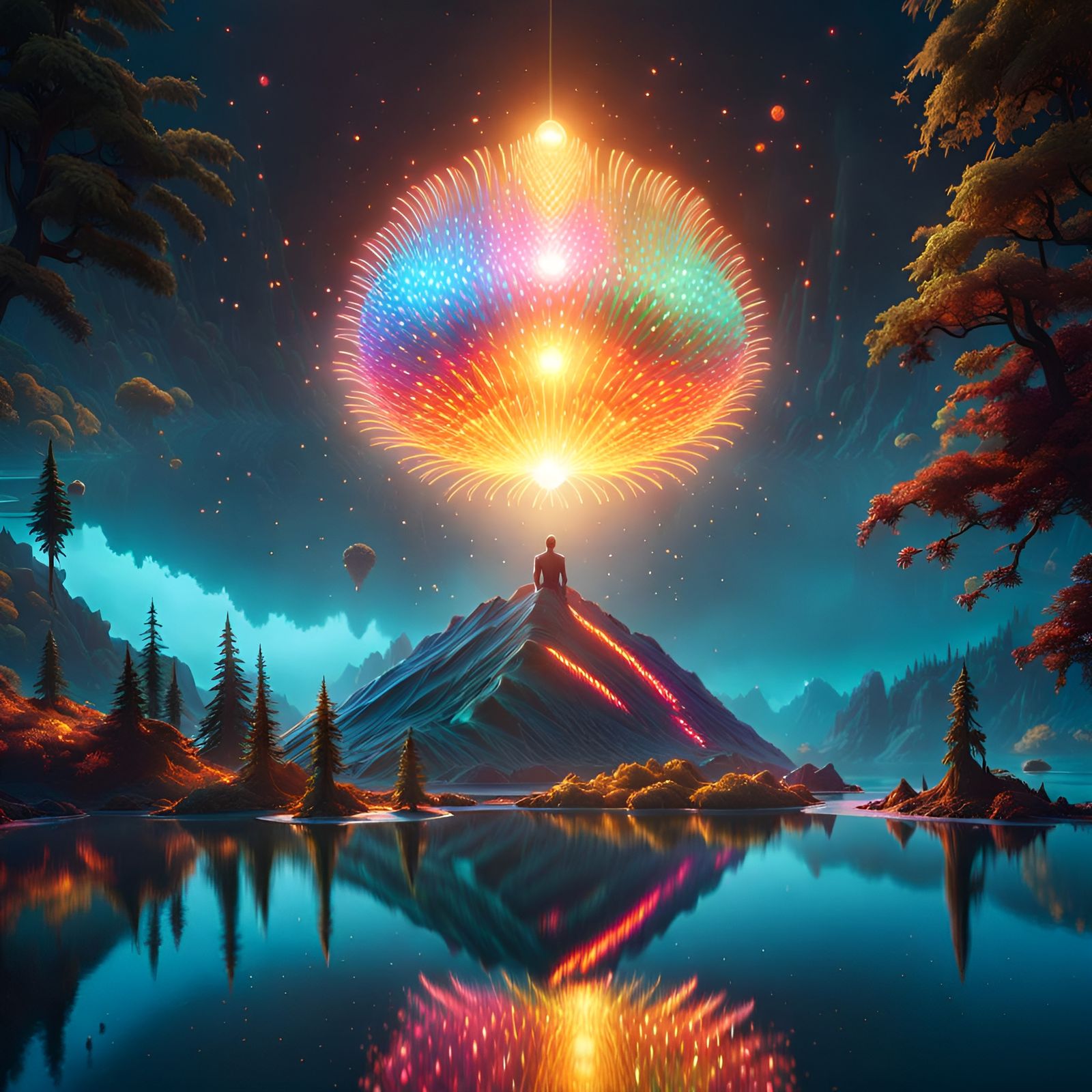 Iridescent Beast Levitation in Digital Art Style