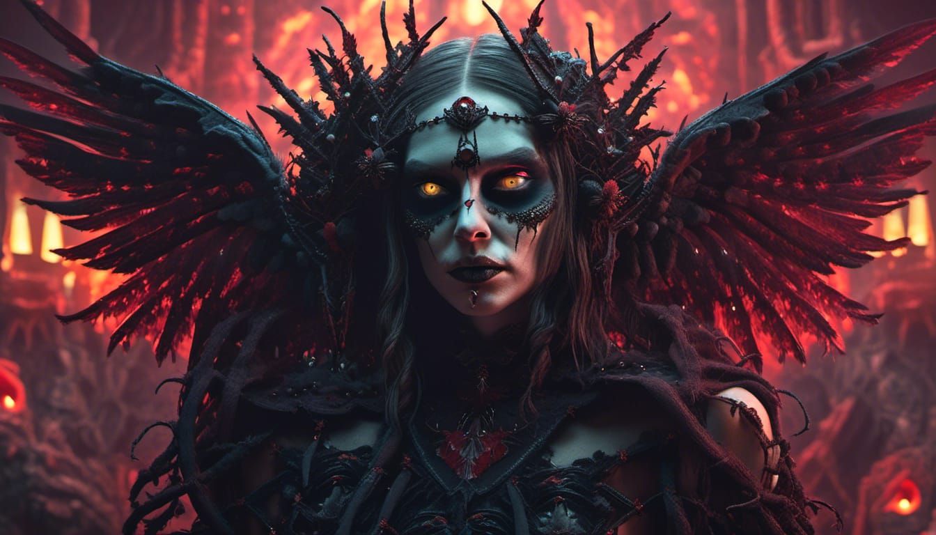 Undead Necromancer and Fallen Angel in Dark Fantasy