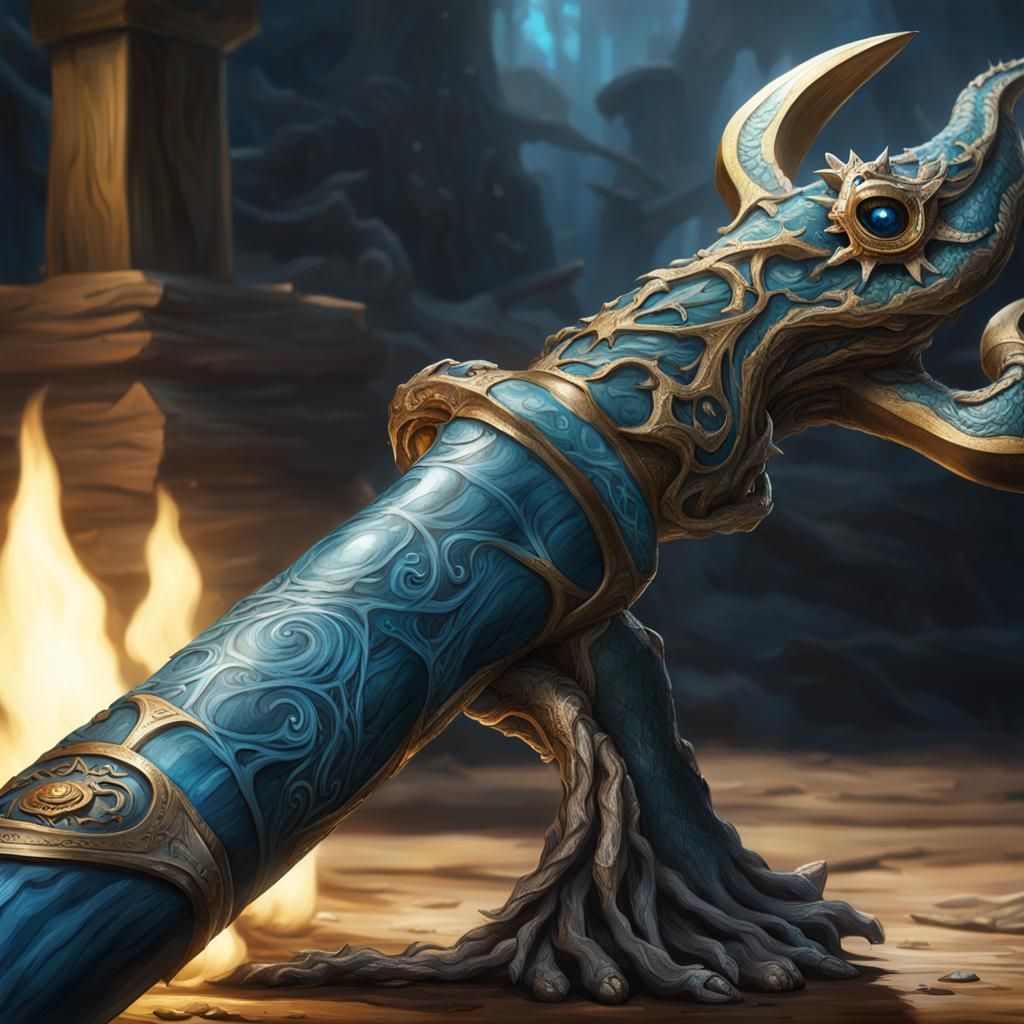 Crystal Warhammer with Kraken, Fantasy Concept Art