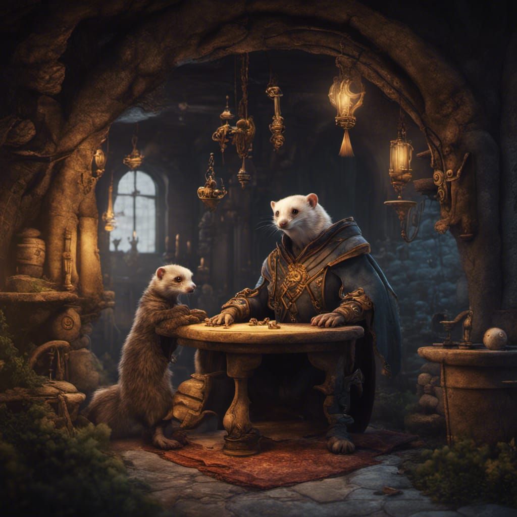 Rook Pawn with Ferrets: Detailed Fantasy Art