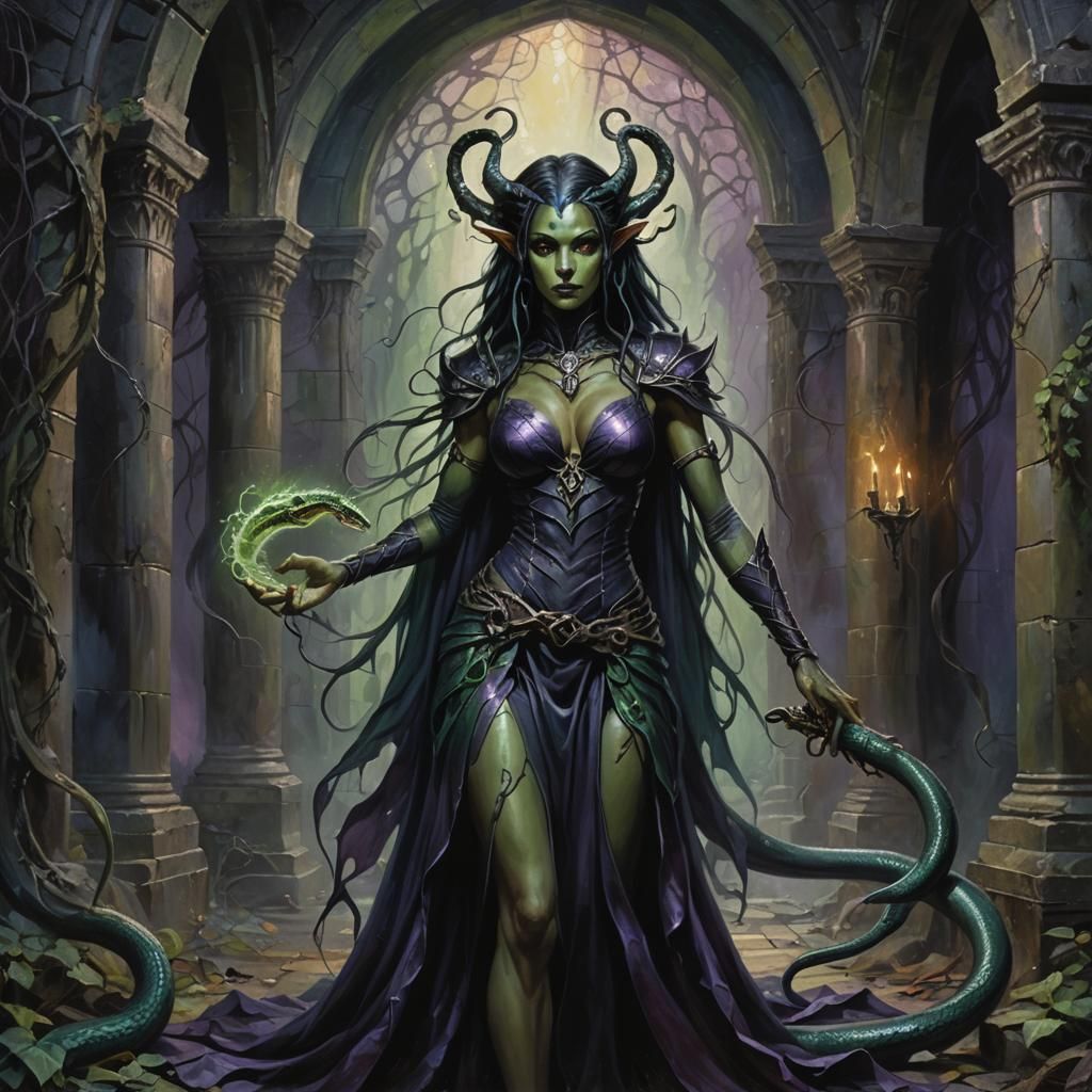 Dark Elf Sorceress in Gothic Ruins: Dark Fantasy Art