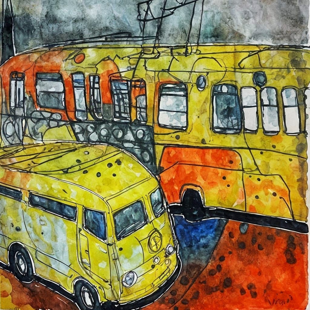 Ethereal Urban Landscape in Expressionist Ink Style