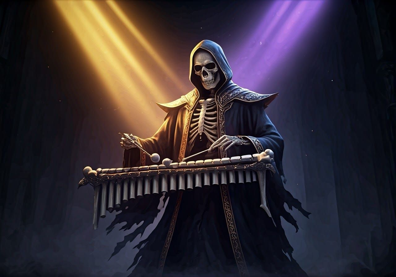 Skeletal Xylophonist Plays Ethereal Melody in Dark Fantasy S...