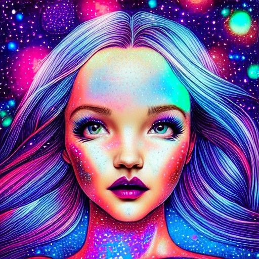 Cosmic Portrait of a Woman in Mixed Media Style