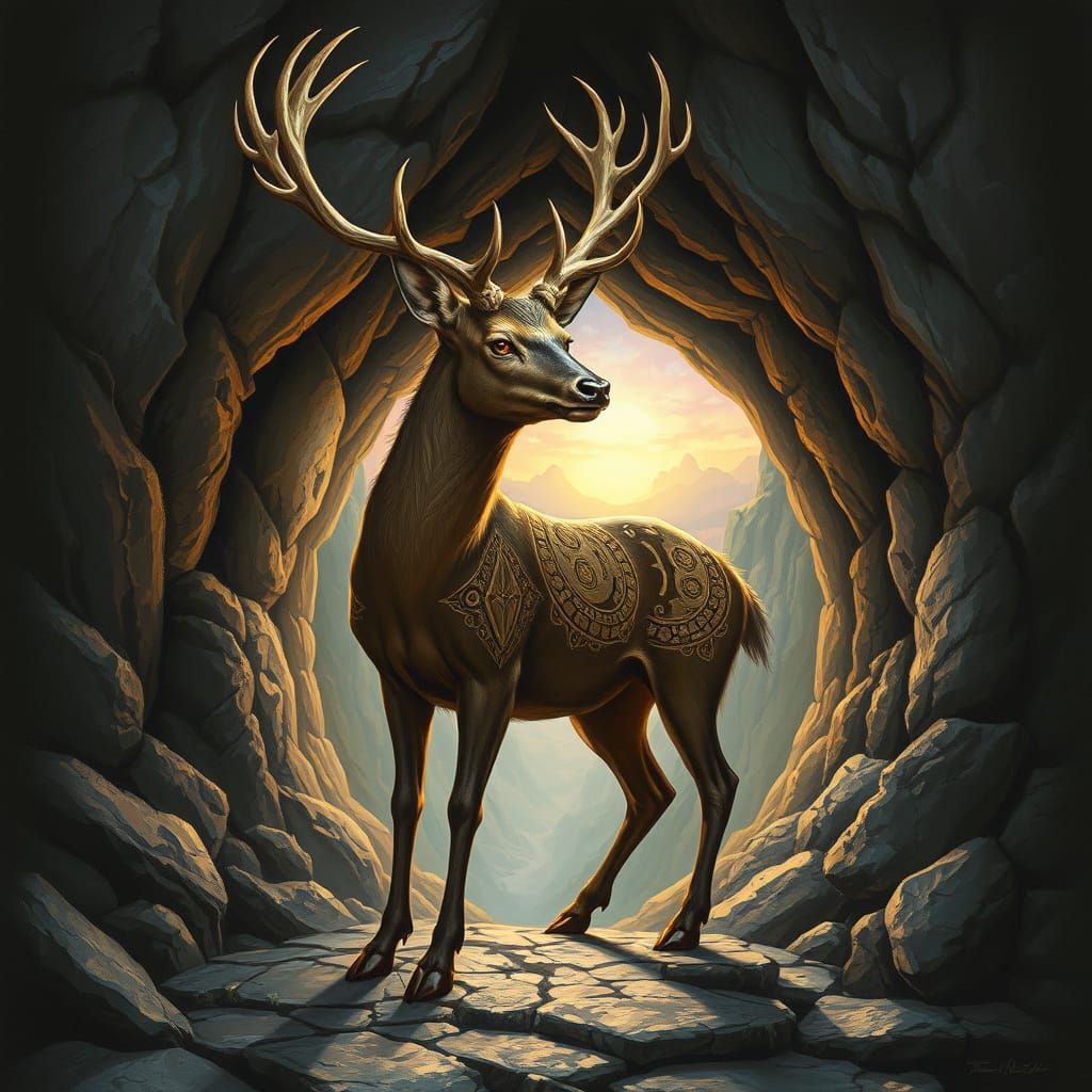 Mystical Deer Guarding a Portal, Matte Painting