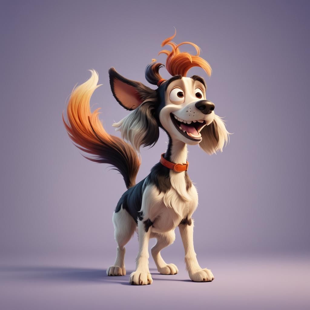 Goofy Dog with Quirky Hair in 3D Style