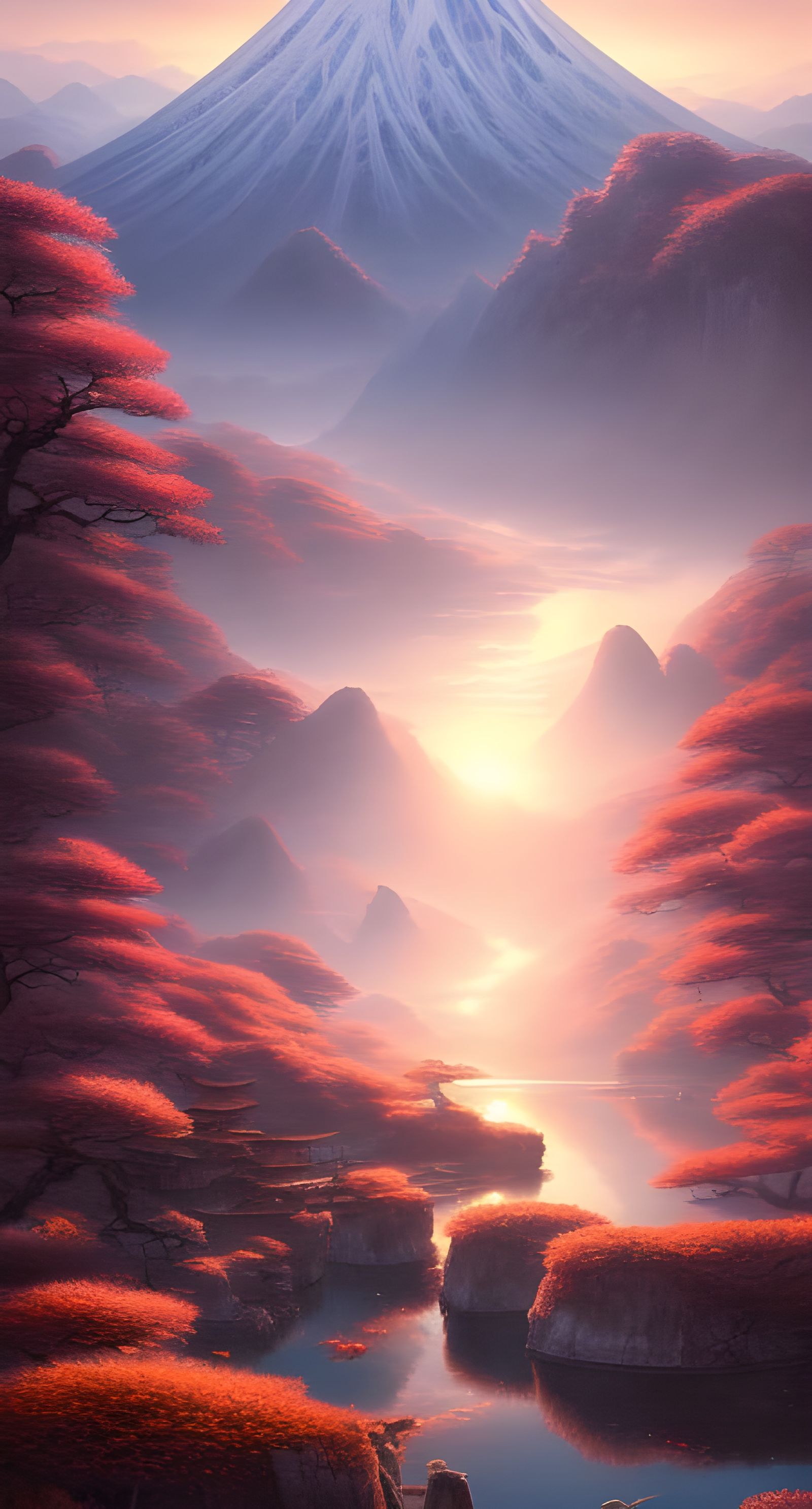 Magical Japanese Mountain Sunset in Hyper-Realistic Detail