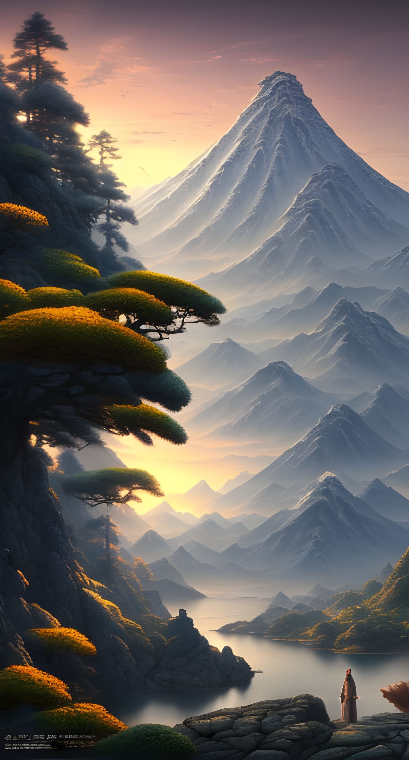 Magical Japanese Mountain Sunset in Hyper-Detailed Digital A...